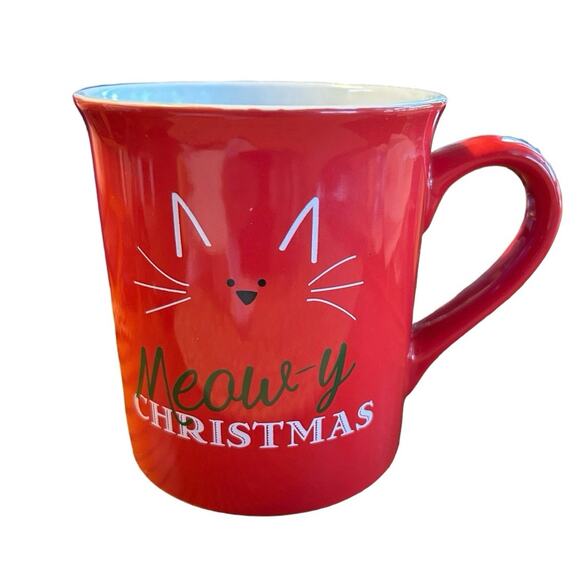 Meow-Y Christmas Red Coffee Cup Mug by Jungles and Joy 12 oz - Picture 1 of 3